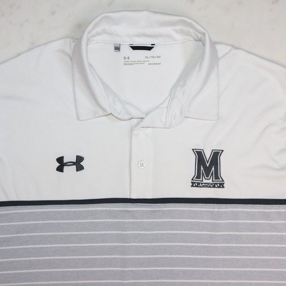 Under Armour Other - Under Armour Maryland UMD XL White Gray Striped Collegiate M Logo Polo Shirt